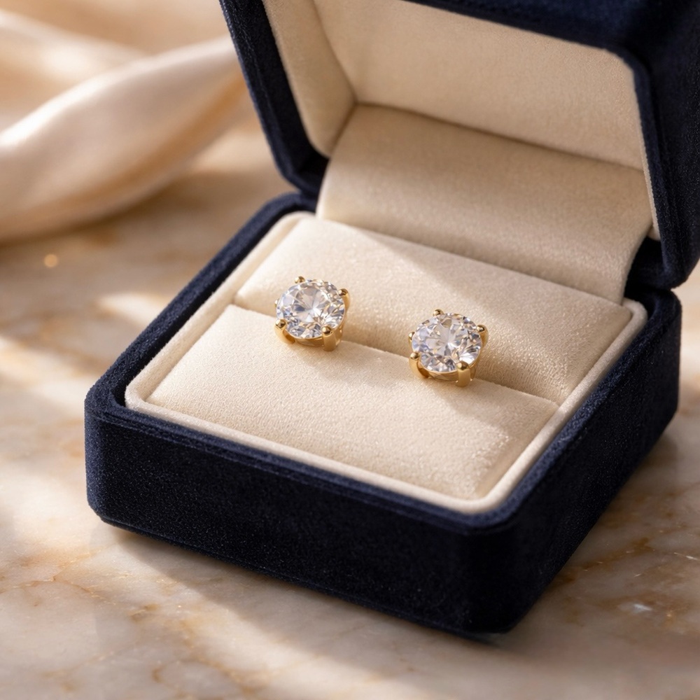 2.0ct Diamond Round Cut Moissanite 18K Yellow Gold Stud Earrings - NWT